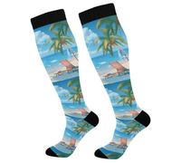 Calcetines De Compresión Playa Junto Al Mar Transpirables Medias Hasta La Rodilla Cómodos Adultos Medias Para Circulación Recuperación 50Cm