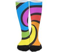 Calcetines De Compresión Remolino De Arcoíris Divertidos Transpirables Tripulación Calcetines, Para Gimnasio, Adulto, El Uso Diario, 50cm
