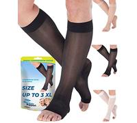 Calcetines de compresión transparentes para mujer, circulación de 15-20 mmHg con punta abierta, medias de compresión largas ligeras hasta la rodilla para mujer, color negro, talla 6XL