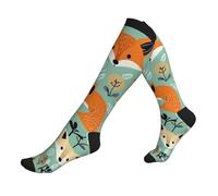 Calcetines De Compresión Zorro Curioso Impreso Cómodos Clásicos Calcetines Para Correr, Para Deporte, Caminar, Baloncesto, 50cm