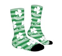 Calcetines de contención para hombre y mujer, calcetines antideslizantes mediados altos verde y blanco a rayas, calcetín divertido para San Patricio, fiesta, uso diario y regalo para pareja, Blanco487