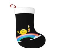 Calcetines de decoración de Navidad con texto en inglés "HJFCZH Draw a Rainbow Smiley Face" para decoración del hogar, suaves y cómodos para oficina, árbol de Navidad, chimenea
