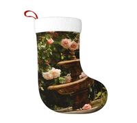 Calcetines de decoración de Navidad, fuente de jardín con rosas impresas, decoración del hogar, suaves y cómodos para oficina, árbol de Navidad, chimenea