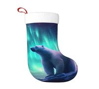 Calcetines de decoración de Navidad WHJSHOP con diseño de oso polar con luces del norte, decoración del hogar, suaves y cómodos para oficina, árbol de Navidad, chimenea