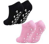 Calcetines de Gel Hidratante KYSUN, Forro de Gel con Aceites Esenciales y Vitaminas, SPA Cuidado de Pies para Pieles ásperas agrietadas en seco, Paquete de 2 Pares de Hombres Mujeres (Negro+Rosa)