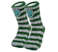 Calcetines de Harry Potter con forro de piel sintética, antideslizantes, cálidos y cómodos Hogwarts House, plateado y verde, Talla única