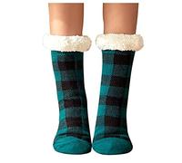 Calcetines de invierno a cuadros para mujer, gruesos, cálidos, calcetines mullidos para interiores y exteriores, hogar, zapatos a juego, botas, verde, Altoa única