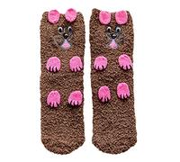 Calcetines de invierno de terciopelo coral para mujer, con agarradores, lindos animales bordados 3D orejas patas, esponjosos y antideslizantes calcetines, 1, Talla única