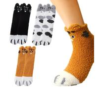 Calcetines de Invierno para Mujer, 3 pares Acogedores Térmicos Gruesos Cálidos Suaves Y Esponjosos, Térmicos de Invierno Con Patas de Gato Para Mujeres y Niñas