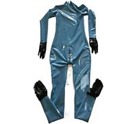 Calcetines De Látex Con Puntera Y Guantes Con Cremallera En La Entrepierna, Azul,Azul,XXS