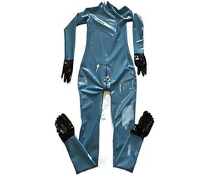 Calcetines De Látex Con Puntera Y Guantes Con Cremallera En La Entrepierna, Azul,Negro,XS