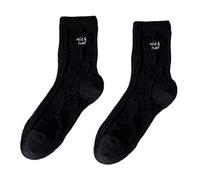Calcetines de media pantorrilla, diseño bordado de invierno, forro polar suave, hilo de nieve, protección contra el frío, tripulaciones térmicas para mujer, Negro, Talla única
