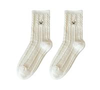 Calcetines de media pantorrilla, diseño bordado de invierno, forro polar suave, hilo de nieve, protección contra el frío, tripulaciones térmicas para mujer, blanco, Talla única