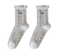 Calcetines de media pantorrilla, diseño bordado de invierno, forro polar suave, hilo de nieve, protección contra el frío, tripulaciones térmicas para mujer, Gris Claro, Talla única