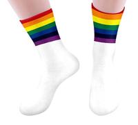 Calcetines de media pantorrilla unisex con estampado de corazón o rayas arco iris, calcetín colorido arco iris de algodón peinado suave, calcetines de fantasía, medias altas LGBT, para LGBTQ Gay