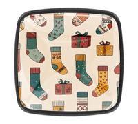 Calcetines de Navidad coloridos con pomos de armario con patrón navideño, pomos cuadrados de vidrio de 30 mm para aparadores y cajones, tiradores decorativos para el hogar, cocina, dormitorio, paquete