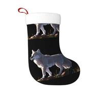 Calcetines de Navidad con diseño de lobo en la roca, 44 x 28 cm, calcetines de decoración de regalo de Navidad, Año Nuevo, calcetines de fiesta