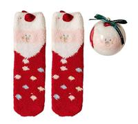 Calcetines de Navidad de forro polar coral con bolas para decoración de árboles, calcetines de pantuflas de Navidad, I, Talla única