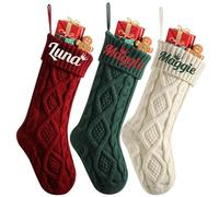 Calcetines de Navidad grandes de punto de 45,72 cm con nombres bordados personalizados, calcetines de Navidad grandes de punto para Navidad, decoración familiar y para colgar en la chimenea