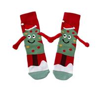 Calcetines de Navidad sostenidos de las manos, calcetines de Navidad personalizados para parejas, calcetines magnéticos de tubo medio, divertidos regalos de Navidad, verde, 1