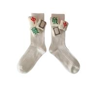 Calcetines de pantorrilla con patrón chino Mahjong con estilos festivos, tubo medio acanalado para celebrar la reunión familiar de Año Nuevo, Tiras blancas, Altoa única