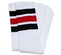 Calcetines de patinador 48 cm - Calcetines de tubo de mitad de pantorrilla - 19-070, White/Black-Red stripes style 1