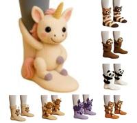 Calcetines de punto 3D con animales, ganchillo a mano, de algodón de doble capa, calcetines cálidos para invierno, calcetines de peluche para mujer, hombre, Navidad, animales, perezosos, divertidos