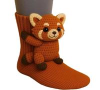 Calcetines de punto 3D de animales, calcetines de animales hechos a mano de doble capa de algodón cálidos para el hogar, interiores, exteriores, caminar, fiestas, regalos de Navidad, naranja, Altoa