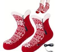 Calcetines de suelo con calefacción USB, calentadores de pies eléctricos, punto suave, antideslizante, acogedor, uso de invierno para mujeres y niñas, uso de relajación en interiores (rojo)
