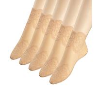 Calcetines de tobillo de encaje para mujer - 5 pares de calcetines con volantes para mujer - Malla de tobillo para mujer - beige - Talla única