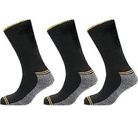 Calcetines de trabajo para diabéticos, calcetines industriales de algodón rico, calcetines transpirables para botas - respetuoso con el medio ambiente - Talla 6-11 (3 pares), Tira negra y amarilla