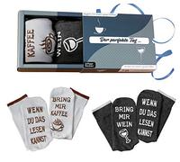 Calcetines de vino + calcetines de café, regalos para novia o amigo, cuando lees el cansancio de vino o café, regalo para hombres, mujeres, papá, mamá, hermana, café regalo de vino gris Talla única