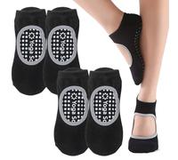Calcetines de Yoga Antideslizantes, 2 Pares Pilates Calcetines Antideslizantes Mujer pour Yoga, Calcetin Deportivo para Pilates, Danza, Fitness, con Suela de Silicona, Talla Mediana, Negro