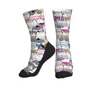Calcetines deportivos para mujer y hombre, diseño de gato con gafas, color negro, suela a media pantorrilla, calcetines para correr para mujer y hombre