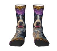 Calcetines divertidos con diseño de perro Border Collie y marco floral para la concientización sobre el cáncer de mama, la esperanza y la paz. Calcetines deportivos casuales transpirables y novedosos