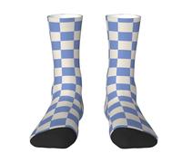 Calcetines divertidos con estampado de cuadros azules y blancos para la concientización sobre el cáncer de mama, esperanza y paz, para hombres y mujeres. Calcetines deportivos casuales transpirables y