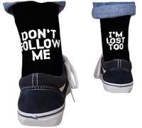 Calcetines divertidos con estampado de letras con texto «Don't Follow Me I'm Lost Too», Negro, Talla única