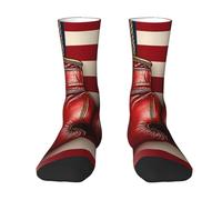 Calcetines divertidos de boxeo y bandera estadounidense para concienciación sobre el cáncer de mama, esperanza y paz para hombres y mujeres. Calcetines deportivos casuales transpirables y de moda para