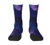 Calcetines divertidos de mármol azul y morado con línea dorada para la concientización sobre el cáncer de mama, esperanza y paz, para hombres y mujeres. Calcetines deportivos casuales transpirables y