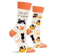 Calcetines Divertidos Gato para Mujer Niña-F*CK OFF,I'M READING Calcetine-Regalos Originales Graciosos Cumpleaños Navidad Cumpleaños San Valentin Pascua Dia de la Madre para Madres Mama Esposa Novia