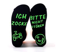 Calcetines Divertidos para Videojuegos con BITTE NICHT STOREN ICH ZOCKE, Regalos Divertidos para Gamers, Hombres, Mujeres, Adolescentes, Navidad, San Valentín, Cumpleaños 39-46 (Verdes)