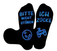 Calcetines Divertidos para Videojuegos con BITTE NICHT STOREN ICH ZOCKE, Regalos Divertidos para Gamers, Hombres, Mujeres, Adolescentes, Navidad, San Valentín, Cumpleaños 39-46 (Azules)
