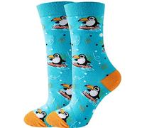 Calcetines divertidos y brillantes con estampado de animales, pollo, gato, perro, zorro, unisex, calcetines de regalo para hombres y mujeres, Surf Bird, Altoa única