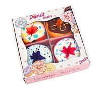Calcetines Donuts Mujer Niñas Divertidos-Personalizados Originales Dibujos Estampados Graciosos Frikis Colores Arte-San Valentin Regalos Originales Cumpleaños para Mujer Joven Chicas Jovenes-4 Pares