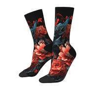 Calcetines Dragón Con Flores Calcetines Media Caña Duraderos Diseño Calcetine Para Senderismo Running Trabajo 40Cm