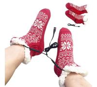 Calcetines eléctricos calefactados - Calcetines con patrón de copo de nieve, calcetines cálidos de invierno, senderismo, ciclismo, caminar, camping, accesorio para clima frío, alimentado por USB, idea
