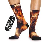 Calcetines Fantasía Gamer Friki Diseño Épico Oscuro Fuego Mítico Hombre Mujer Calcetines Largos Exclusivos Impresión 3D Comodidad Cosplay Geek Cyberpunk Regalo Original Creativo Divertido 36-40