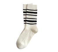 Calcetines genéricos para coche con ventana Calcetines para mujer otoño e invierno a rayas bordadas letras medias calcetines agujero entre piernas, Q, Talla única