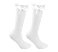 Calcetines Hasta la Rodilla Mujer, Lazo de liga de media con Ruffles Blancos Calcetines Altos Niña Medias de Encaje Dulce para Niñas, Calcetines Blancos Altos