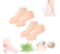Calcetines hidratantes de silicona antideslizantes de aloe para pies secos agrietados, spa, pedicura, máscara hidratante para pies, calcetines de silicona exfoliante, regalo para Navidad (2 pares de